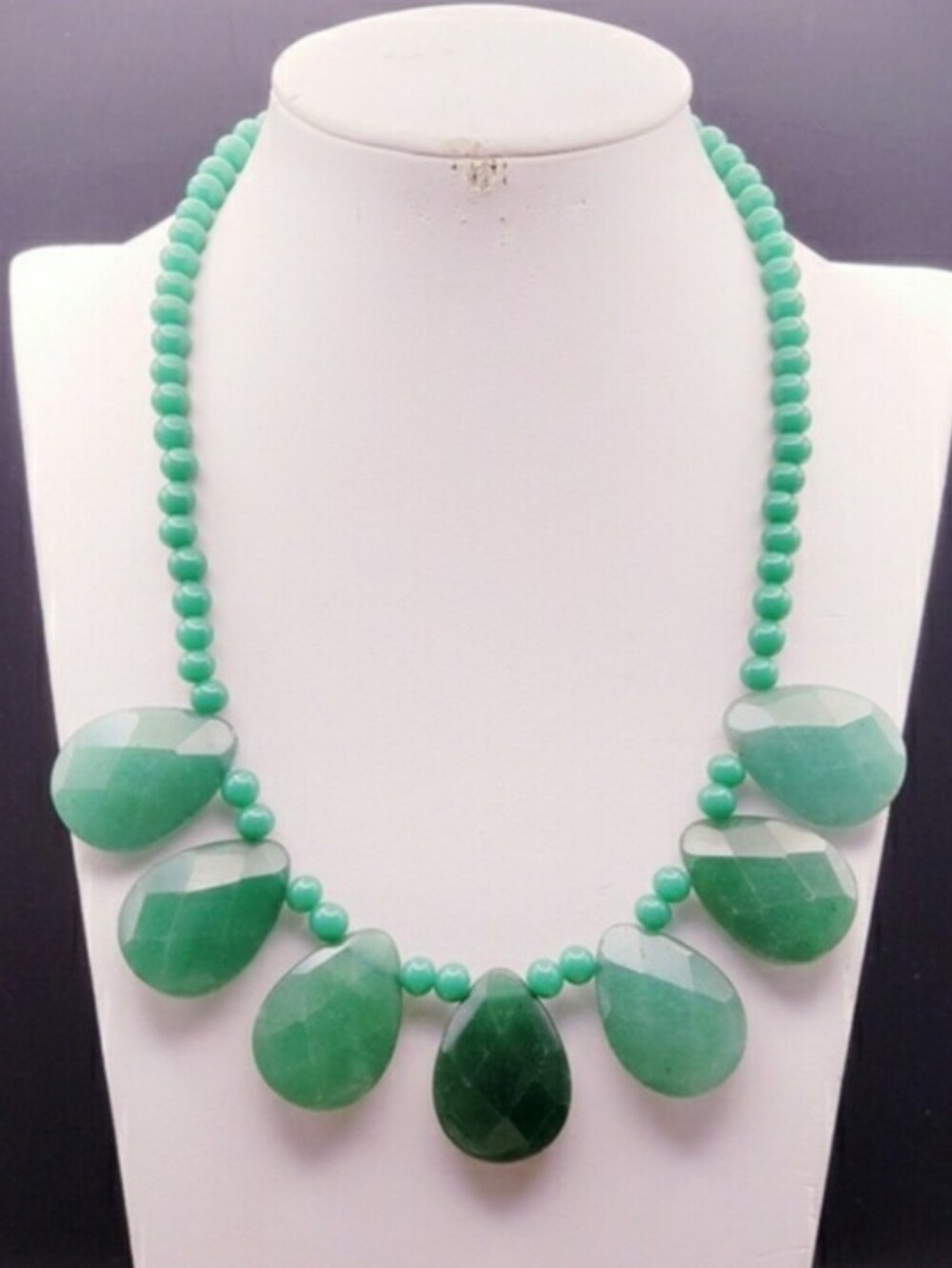 Jadeite Glass Pear Cabachon Bold Statement Necklace